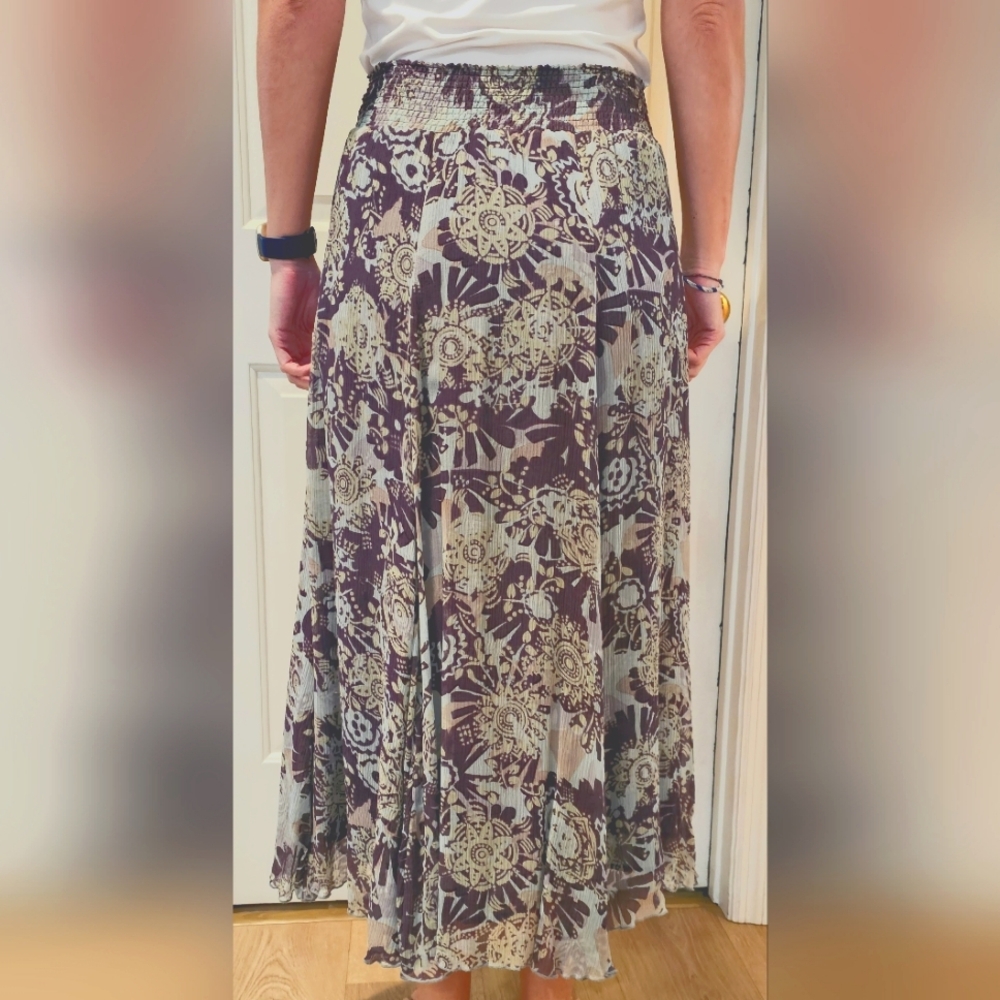 CAbi Long Gossamer Skirt in Size M. Floral with Blues & Purplish Brown. - Picture 2 of 10